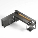Rohový počítačový stůl ve tvaru L se šuplíky LED osvětlení 3 zásuvky 230 V a 2 USB porty 200 x 146 x 78 cm police a skříňka do pracovny 4