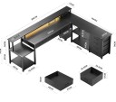 Rohový počítačový stůl ve tvaru L se šuplíky LED osvětlení 3 zásuvky 230 V a 2 USB porty 200 x 146 x 78 cm police a skříňka do pracovny 5