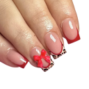 Romantische vierkante Franse kunstnagels met leopardpatroon en 3D strikjes Acryl 24 maten Cadeau voor vrouwen en meisjes 1