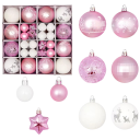 Romantisches rosa-weißes Set Weihnachtsdekoration 44 Stück 3 - 6 cm Kugeln und Sterne Verschiedene Größen für den Weihnachtsbaum und Dekoration 1