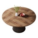 Ronde eettafel voor 4–6 personen Diameter 122,4 cm Hoogte 74,9 cm Blad MDF en metalen voet met groeven Draagvermogen 136 kg Voor de eetkamer 4