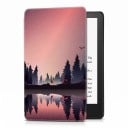 Rosa flip cover 6 tommer til Kindle 10. generation 2019 med silhuet af skov ved søen og refleksion under stjernerne med rem og folie 1