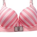 Rosa-weißer gestreifter Set aus Unterwäsche mit Push-up-BH und verstellbaren, mit Strasssteinen besetzten Trägern sowie einem Tanga mit breitem 7