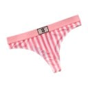 Rosa-weißer gestreifter Set aus Unterwäsche mit Push-up-BH und verstellbaren, mit Strasssteinen besetzten Trägern sowie einem Tanga mit breitem 6
