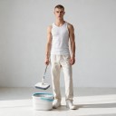 Rotační mop s kbelíkem Oddělení čisté a špinavé vody Ždímání 80–90 % Hlava 21 x 21 cm Tyč 102–128 cm Nerez Bílo-modrý Na mytí podlah 9