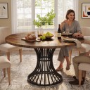 Round Dining Table 75 x 120 x 59 cm With a Top Diameter of 120 cm in Wood Pattern Black Central Base Made of Curved Rods Brown Finish 6
