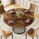 Round Dining Table 75 x 120 x 59 cm With a Top Diameter of 120 cm in Wood Pattern Black Central Base Made of Curved Rods Brown Finish 7