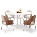 Round Dining Table 76 x 120 x 59 cm With a Top Diameter of 120 cm and a Shelf Between the Legs White Finish with Four Splayed Legs 1