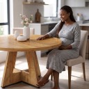 Round Dining Table for 4 People Easy Assembly Diameter 120 cm Height 75 cm MDF Top Cross Base For Kitchen and Dining Room 8