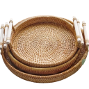 Round Woven Basket with Handles 28 cm Natural Rattan Serving Tray for Fruit, Bread and Home Decorations 2