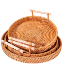 Round Woven Basket with Handles 28 cm Natural Rattan Serving Tray for Fruit, Bread and Home Decorations 4