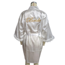 Roupão feminino com borda de pelúcia nas mangas Inscrição Bride Laço na cintura Roupão leve de poliéster e seda artificial Roupão de noiva 2