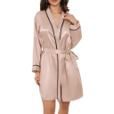 Roupão Feminino Elegante Roupão leve com atilho na cintura Confortável poliéster suave para relaxamento em casa, preparações matinais e descanso noturno 13