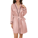 Roupão Feminino Elegante Roupão leve com atilho na cintura Confortável poliéster suave para relaxamento em casa, preparações matinais 11