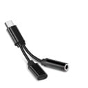 Rozbočovací adaptér USB-C na 3,5 mm jack a USB-C pre súčasné nabíjanie a počúvanie hudby Nylonový opletený povrch Hliníkové puzdrá Dĺžka 1