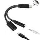 Rozbočovací adaptér USB-C na 3,5 mm jack a USB-C pro současné nabíjení a poslech hudby Nylonový oplet Hliníková pouzdra Délka 13,3 cm 8