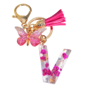 Roze sleutelhanger 5 cm Hars sleutelhanger met initialen en bloemen Decoratieve versiering voor tas rugzak cadeau voor vrouwen 20