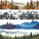 Ruban décoratif imperméable 4 x 4,5 x 200 cm Motif montagnes et forêts paysage DIY décoration pour gobelet carnet journal décoration 1