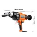 Ruční elektrická jádrová vrtačka 2600W průměr vrtání 20–180mm s plynulou regulací 0–1500 ot/min UNC 1 1/4-7 oranžová pro stavby 2