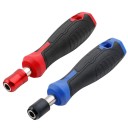 Ruční rukojeť pro bity 6,35 mm s rychloupínacím mechanismem a protiskluzovou úpravou délka 135 mm v červené nebo modré barvě 1