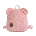 Rucsac mini de pluș 27 x 28 x 13 cm cu urechi de urs Buzunar frontal cu fermoar Material moale de pluș Rucsac pentru copii Accesoriu drăguț 7