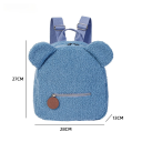 Rucsac mini de pluș 27 x 28 x 13 cm cu urechi de urs Buzunar frontal cu fermoar Material moale de pluș Rucsac pentru copii Accesoriu drăguț 2