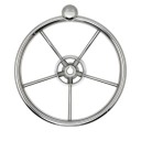 Rueda de timón de acero inoxidable de cinco rayos con bola giratoria diámetro 285 mm profundidad 80 mm buje 17 a 19 mm pulido plateado para barco y bote 1
