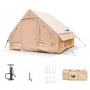Rummelig oppustelig camping telt i husform 300 x 210 x 200 cm Med pumpe og taske til transport Beige Til camping og ture i naturen 2