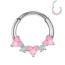 Rund silverpiercing med 3 rosa hjärtan och silverdetaljer 10 x 1,2 mm i rostfritt stål Elegantisk smycke för vardagligt bruk 1