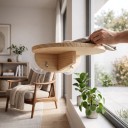 Runde Holzplattform für Katzen am Fenster 30 x 25 cm Mit Saugnäpfen ohne Bohren Massivholz Aussichtspunkt für Glas und Wand 4