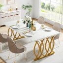 Ruokapöytä 160 x 80 x 60 cm valkoisella marmoripinnalla ja kultaisilla jaloilla, jotka on punottu soikeista kaarista 5