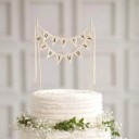 Rustieke taartdecoratie met Happy Birthday-letters Natuurlijke stoffen slinger met vlaggetjes Houten stokjes Vintage stijl 2