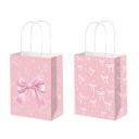Růžová dárková taška s oboustranným potiskem 15x8x21 cm papír velká mašle vpředu a malé mašličky vzadu na dárky 3
