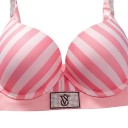 Růžovo-bílý pruhovaný set spodního prádla push up podprsenka s nastavitelnými kamínkovými ramínky a tanga se širokým hladkým pasem 7