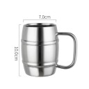 RVS mok met tonvorm en handvat 450 ml 7 × 10 cm van roestvrij staal zilver voor koffie thee huishouden kantoor reizen 7