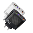 Rýchlonabíjačka 65W 6v1 s EU zástrčkou 3x USB C a 3x USB A porty nabíjací adaptér PD a QC3.0 pre telefóny 5V 3.1A sieťová nabíjačka 100–240V 4