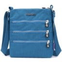 Sac à bandoulière plat pour femme en nylon Trois poches zippées à l'avant Poches intérieures Sangle réglable Dimensions 21 x 25 x 3 cm 3