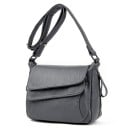 Sac à bandoulière pour femme avec double rabat Bandoulière réglable Fermetures éclair latérales Cuir synthétique avec surface plissée 29 5