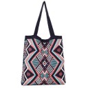 Sac à bandoulière pour femme en style ethnique Motif géométrique en losanges Grandes anses Bord supérieur côtelé Matériau laine 35 x 38 cm 2