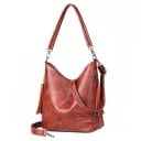 Sac à bandoulière pour femmes avec une petite poignée et une longue sangle Compartiment spacieux avec fermeture éclair Franges décoratives Cuir 2