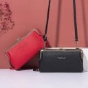 Sac à bandoulière pour femmes en forme de portefeuille Fermeture à billes avec cadre doré Fine bandoulière sur l'épaule Cuir PU grainé 20 9
