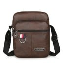 Sac à bandoulière pour homme en simili cuir 20×15×9 cm Sacoche imperméable à grande capacité Marron et noir Sac décontracté 3