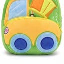 Sac à dos pour enfants vert 26 x 24 x 10 cm avec motif de camion poubelle jaune et roues bleues avec deux poches zippées et bretelles jaunes 2