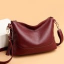 Sac à main crossbody pour femme avec fermeture éclair et pompon Poches zippées à l'arrière et à l'intérieur Cuir véritable souple 9