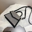 Sac à main crossbody pour femme avec strass scintillants Anse supérieure et sangle amovible Rabat en forme d'enveloppe Cuir PU et polyester 19 x 2