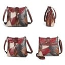Sac à main crossbody pour femme en cuir véritable Patchwork dans des tons bordeaux et gris Pompon décoratif Bandoulière réglable Poche zippée 25 x 23 3