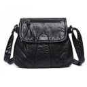 Sac à main crossbody pour femmes avec rabat Surface plissée souple Poche zippée sur le rabat Bandoulière réglable Style décontracté Cuir 1