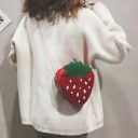 Sac à main crossbody pour femmes en forme de fraise Rouge brillant avec bandoulière en chaîne Fermeture éclair Cuir PU et polyester 18 x 16 x 6 cm 2