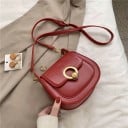 Sac à main crossbody pour femmes Forme semi-ronde Décoration circulaire dorée sur le rabat Sangle réglable Cuir synthétique 18 x 19 x 7 cm 4