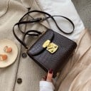 Sac à main en bandoulière pour femme avec poignée supérieure Forme carrée Motif crocodile Fermeture métallique Sangle amovible Cuir PU 3